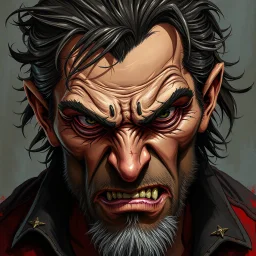 dnd, fantasy, handpainted, painted like renaissance art, high definition, stylistic, portrait, illustration, artistic, professional illlustration, male, face, weathered face, sly, violent, evil, vigorous, rogue, criminal