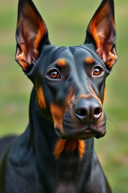 Portrait of Doberman with one eye lash on the left eye