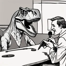 A reporter interviewing a dinosaur.