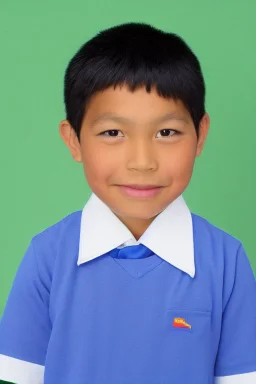 6 year old asian schoolboy in his school uniform portrait, high details