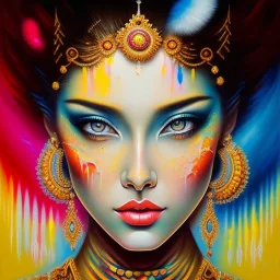 iv_a painting of a young woman, figurative art, an acrylic detailed painting, , brush strokes, paint drips and drabs and splatters by Harumi Hironaka, turquoise pink and yellow, james terrell art, trending on artstation, soft lines,intricate art by bastien lecouffe deharme and greg rutkowski