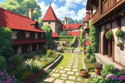 Terrace garden in anime style, medieval