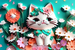 paper art, chibi cute cat, flowers altos detalles, 4K high details , full body --auto --s2, good details, funny