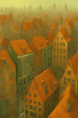 They took him to a place, unlike he'd ever seen, A city filled with houses, in shades of orange and green. They called it Amsterdam, art by Gediminas Pranckevicius