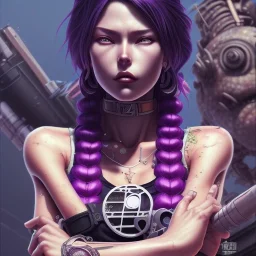 revy black lagoon, purple hair, black tank top, jean shorts, tribal sleeve left arm, portrait shinkai makoto, studio ghibli, studio key, madhouse anime studio, artgerm, lau rossdraws james jean marc simonetti pixiv