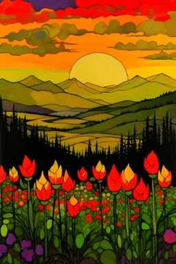 Sunset and mountain and olive and heart and tulip style Anne Bremer
