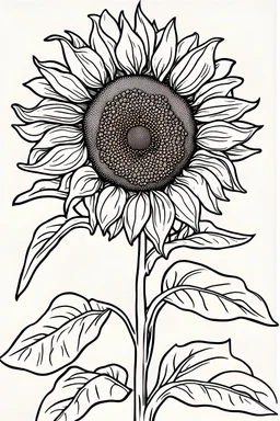 coloring page for kids, sunflower, thick outline, low details, no shading, no color