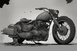 motorcycle, comic book,post-apocalypse, gray background,