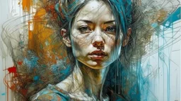 oil painting (medium), (carne griffiths:1.3), (yuko shimizu:1.2) Perfect centralization, coelho (franco)de Donnie, Standing position, beleza abstrata, Centrado, looking at the camera, Facing the camera, nearing perfection, Dynamic, altamente detalhado, liso, foco nítido, 8k, high-definition resolution, illustration, arte de Carne Griffiths e Wadim Kashin, fundo branco