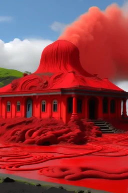 A red pyroclastic palace near a volcano designed in Maori sculptures painted by Edvard Munch