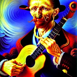 Dibujo al oleo de un flamenco con nubes de colores estilo Vincent van Gogh