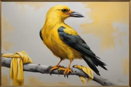 yellow Crow with scarf .19th painting