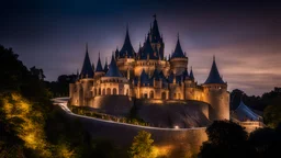 8001, delightful, sensitive, fantastic, confident, undulating sinusoidal castle with hyperbolic roofs, delicate, night, darkness, architecture, award-winning photograph, beautiful composition, dreamlike, filled with beautiful detail, delicate colour, chiaroscuro