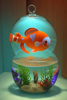 An aquarium glass cat shaped aquarium with fish, colorful fish, in an old style cozy library with a comfortable armchair to sit in and a large aquarium with fish, colorful fish