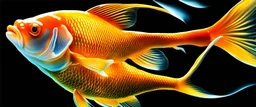 ultra high image quality, Close-up of a goldfish resembling liquid gold, fins rippling like molten metal, set against AMOLED-worthy pure black backdrop, fantasy art style infused with a golden filter, tailored for vertical wallpaper, exclusive design with no duplicates, radiating beauty suitable for a PC screen image, vivid colors, ultra fine, digital painting.