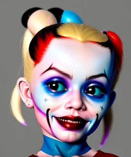 Harley quinn toddler, full body, soft skin, dramatic lighting, hyper realistic