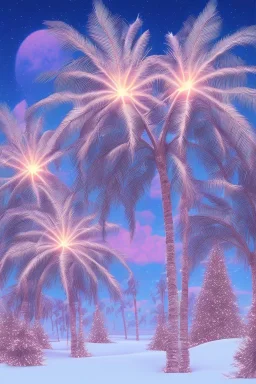 1980's vaporwave aesthetic palm trees in Christmas winter