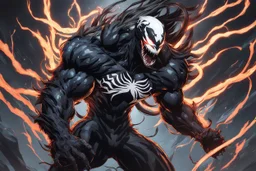 Venom in 8k solo leveling shadow artstyle, white tiger them, neon effect, full body, apocalypse, intricate details, highly detailed, high details, detailed portrait, masterpiece,ultra detailed, ultra quality