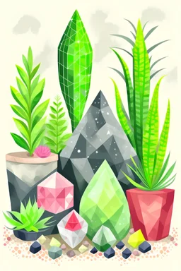 Gemstones and house plants graphic