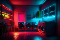 utility room, hyperrealistic 16k, 3d rendering, expressively detailed, dynamic light, neon lighting