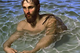 man in camo swim in deep water by andrea del sarto