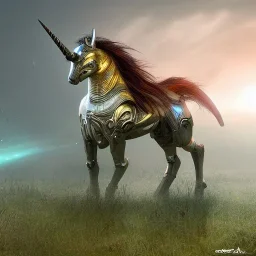 fantasy art, Photorealistic, 8k, cyborg unicorn