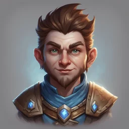 Generate a dungeons and dragons character portrait of the face of a male paladin rock gnome blessed by the god Lathander. He is a tailor. He has brown hair and brown eyebrows, eyes are blue, he is friendly