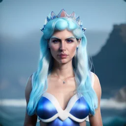 [Sea Elf] [Maormer] Queen with [white hair] and [blue skin] on a ship fantasy realism