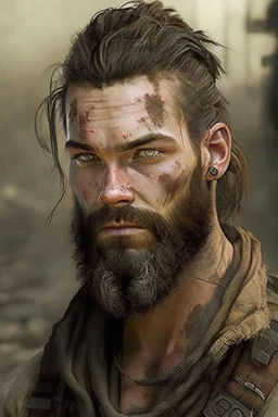 Max Pettis, a former machine gunner, he has wild brown hair and keeps his beard trimmed short. He is fit and strong from years of being on the run in a post apocalyptic world full of zombies