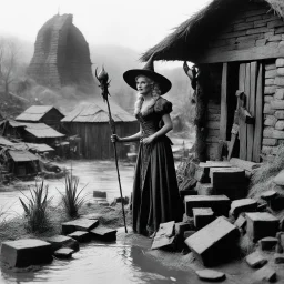 [high res photo by Ray Harryhausen] She lived in a world of magic Possessed by the devil's skew From her shack near the swampland That's made of mud-pie brick Marie stirred her witch's brew