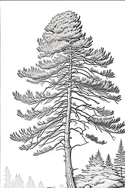 coloring page, pine tree, cartoon style, thick lines, low detail, no shading