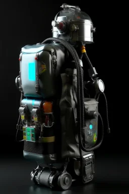 Robot, back pack, transparent, sci fi, punk, color