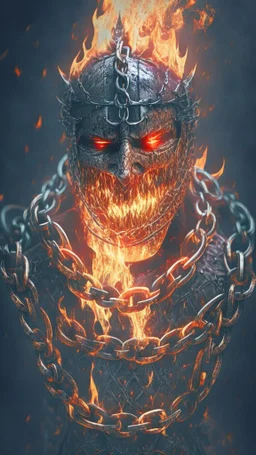 burning chains draggin a knight, agony face