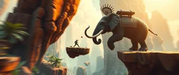 bear ant eater elephant floating in 4 dimensional platform game, goa trance movie poster, stylized art, pin hole photo, motion blur