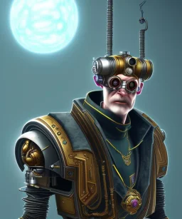 evil mechanoid person with a steampunk, realistic