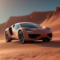 3d rendering. futuristic car. Buried in desert sand. Lost in Time