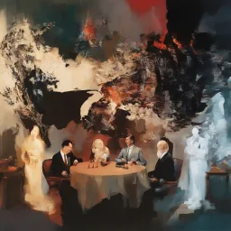 Putin, President Xi Of China And Joe Biden Play Chess With Atomic Bomb Mushroom Cloud,Complex Surgical Instruments Intermixed With A Newborn Boy,Minimalism,Painting By Adrian Ghenie,Rene Magritte,Pablo Picasso,Michelangelo,Salvador Dali,Lucian Freud