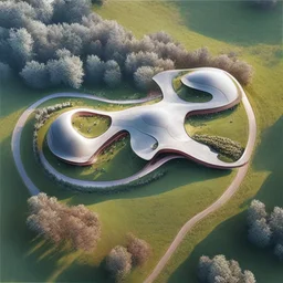 Vista aérea Casa campestre Zaha Hadid inspirada en una hormiga, gente