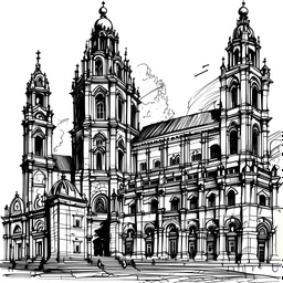 ink draw of santiago de compostela cathedral