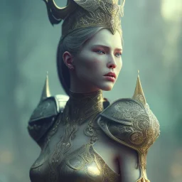 badass female queen of war, beautiful figure, wearing hyper detailed armor, sharp focus,macro lens, intricate filigree metal design, full body portrait, cinematic, unreal engine 5, 8k, hyper realistic. Volumetric lighting, unreal engine 5 ,hyper elegant,hyperphotorealistic, epic composition,bokeh, cinematic, hyperphotomaximalist, masterpiece