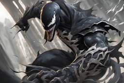 Venom in 8k solo leveling shadow artstyle, Shredder them, full body, London, intricate details, highly detailed, high details, detailed portrait, masterpiece,ultra detailed, ultra quality