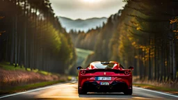 Ferrari F80 In Road, Cinematic, Bright Colors, Rear View, Nice Saturation, Backfire, Desktop Wallpaper, Accurate, realistic, 8K