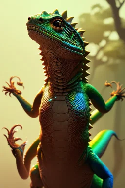 award winning portrait of a male anthropomorphic rainbow lizard long vblack hair. character design by cory loftis, fenghua zhong, ryohei hase, ismail inceoglu and ruan jia. unreal engine 5, artistic lighting, highly detailed, photorealistic, fantasy