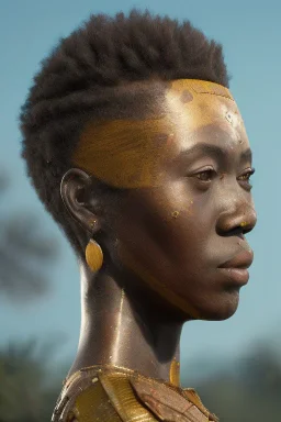 african head portrait, warrior costume, village, meditation, woods, galaxy sky, 8k quality