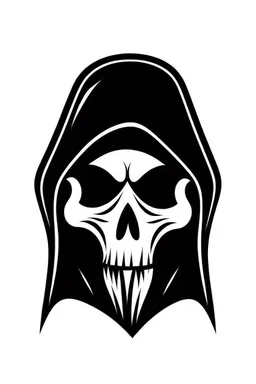 Extremely simple and fun logo representing the face only of the grim reaper. Black on white background