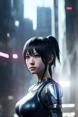 Portrait of anime girl cyberpunk city, realistic, intriacte detail, sci-fi fantasy style, volumetric lighting, particales,highly detailed,cinamatic, deep