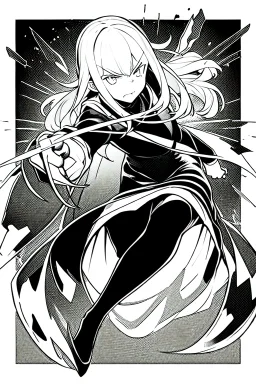 angry blonde girl, pose, full body, greyscale