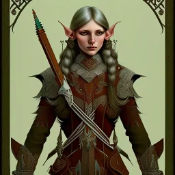 Wood elf warrior, art nouveau, portrait