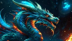 Detailed Illustration of Powerfull Dragon 8K High Quality, Cosmic Background