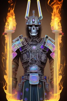 Futuristic Neon crystal skeleton samurai smoke glass fire water